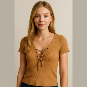 Urban Heritage - small - brown lace up fitted tshirt